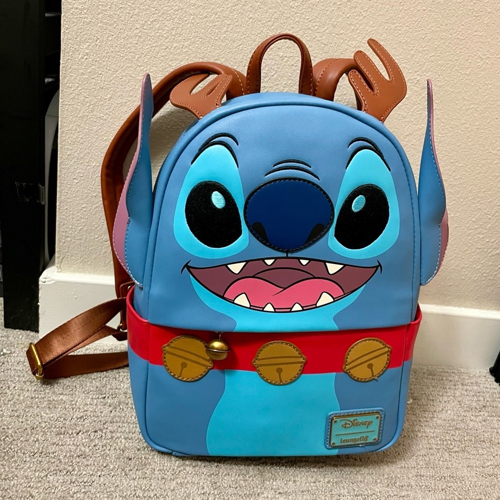 Disney Stitch Christmas reindeer with bells Loungefly mini Backpack